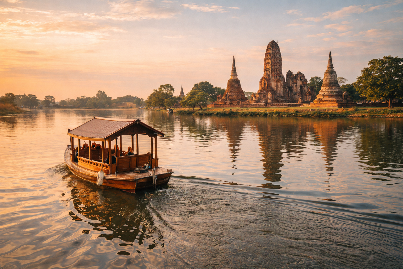 River cruise past temple ruins